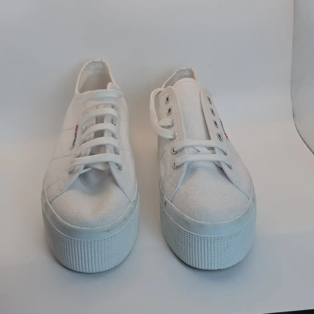 Superga Women's 2790 Platform Sneakers White Canvas Size 8.5 New w/ Defects